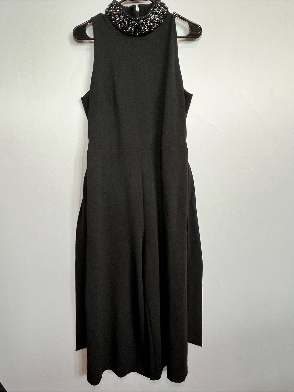 Badgley Mischka Black Beaded Halter Jumpsuit with Waist Sash (NEW) - Picture 5 of 16